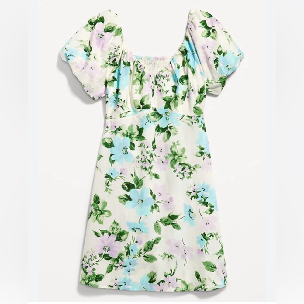 Old Navy Puff Sleeve Smock Back Floral Swing Mini Dress
